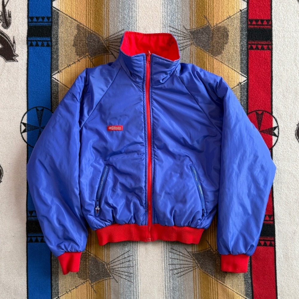 Vintage Columbia Reversible Thinsulate Bomber Jacket Blue Red Mens Small